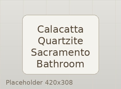 Bathroom vanity with Calacatta quartzite top and warm neutral tile