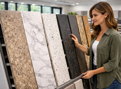 Countertop, tile, flooring and cabinet material selections
