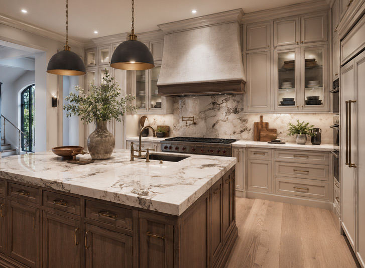 Sacramento kitchen with quartz countertops and coordinated backsplash tile